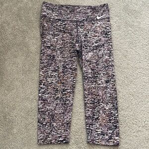 NIKE DRI-FIT CAPRI LEGGINGS PURPLE/WHITE/ORANGE SIZE MEDIUM